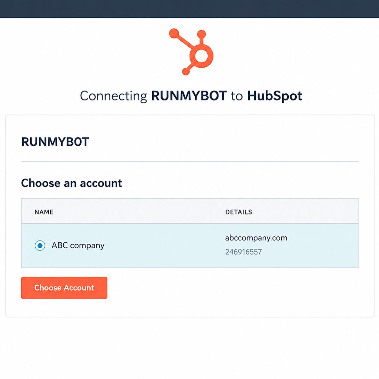 Select a HubSpot Account Screenshot